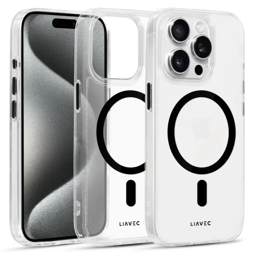 Liavec Glossy Magsafe átlátszó iPhone 15 tok fekete - 1