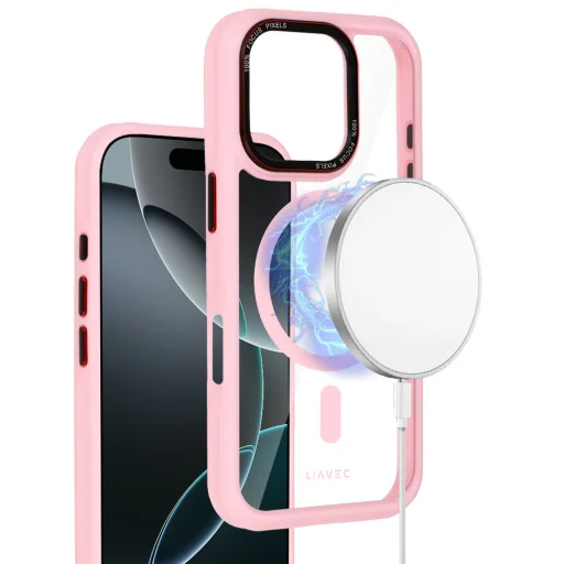 Liavec Hybrid Magsafe átlátszó tok iPhone 16 Pro light pink tok - 8