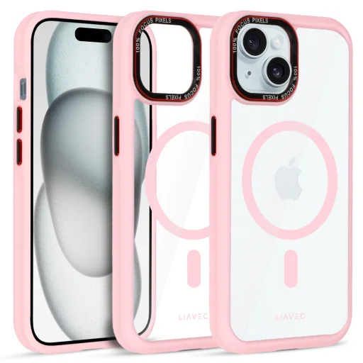 Liavec Hybrid Magsafe átlátszó tok iPhone 15 light pink tok - 2