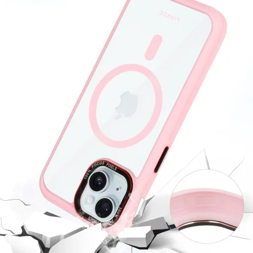 Liavec Hybrid Magsafe átlátszó tok iPhone 15 light pink tok - 7