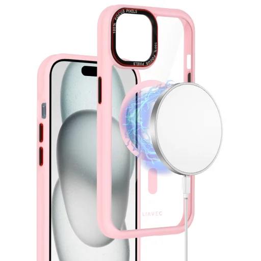 Liavec Hybrid Magsafe átlátszó tok iPhone 15 light pink tok - 8