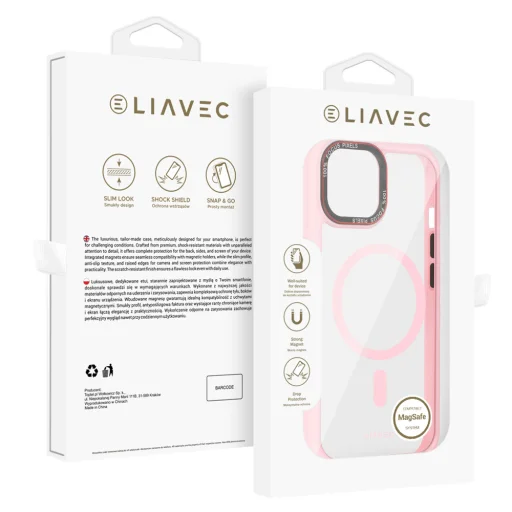 Liavec Hybrid Magsafe átlátszó tok iPhone 15 light pink tok - 1