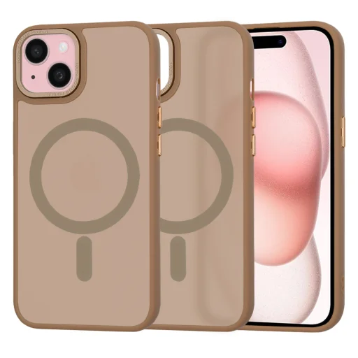  Techsuit - HaloFrost MagSafe sorozat - iPhone 15 - Homokkő barna tok - 1