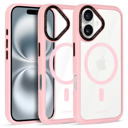 Liavec Hybrid Magsafe átlátszó tok iPhone 16 light pink tok - 2