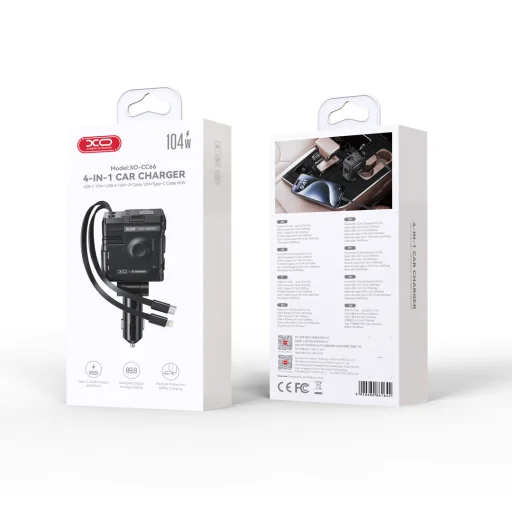 XO autós töltő CC66 104W 1x USB 1x USB-C fekete USB-C és Lightning kábellel - 2