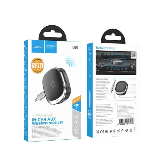 HOCO adapter AUX Jack 3,5 mm BLUETOOTH kijelzővel E80 fekete - 8