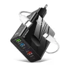 Techsuit - Prémium Fali Töltő PentaXPower (CHC1) - 3x USB QC 3.0, 2x Type-C PD 25W, 65W, LED, GaN, Type-C Kábel, 1m - Fekete