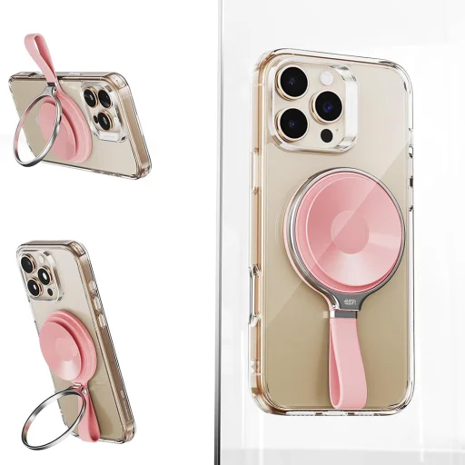 ESR - Tapadókorongos telefon tartó HaloLock (2K6500101) - Kéz nélküli tükörre szerelhető telefonállvány, mágneses, 360°-ban forgatható gyűrű - Rózsaszín - 1