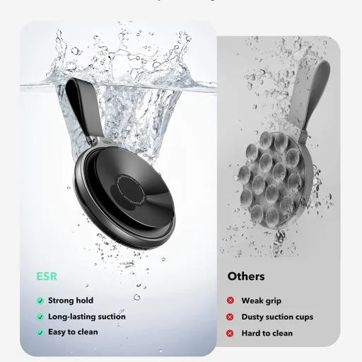 ESR - Vákuumos Telefontartó HaloLock (2K6500301) - Kéz nélküli Tükrös Telefonállvány, Mágneses, 360°-ban Forgatható Gyűrű - Fekete - 5