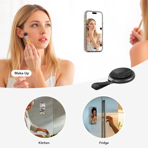 ESR - Vákuumos Telefontartó HaloLock (2K6500301) - Kéz nélküli Tükrös Telefonállvány, Mágneses, 360°-ban Forgatható Gyűrű - Fekete - 8