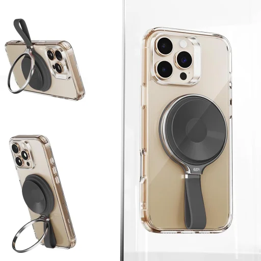 ESR - Vákuumos Telefontartó HaloLock (2K6500301) - Kéz nélküli Tükrös Telefonállvány, Mágneses, 360°-ban Forgatható Gyűrű - Fekete - 1