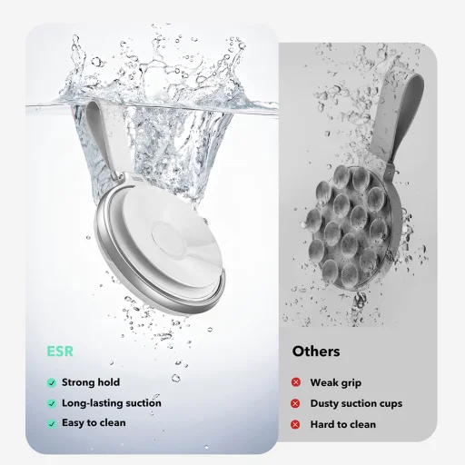 ESR - Tapadótelefon-tartó HaloLock (2K6500201) - Kéz nélküli tükörtelefon-állvány, mágneses, 360°-os forgógyűrű - Fehér - 6