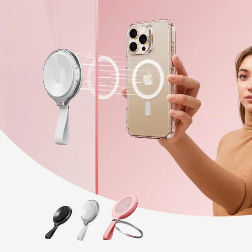 ESR - Tapadótelefon-tartó HaloLock (2K6500201) - Kéz nélküli tükörtelefon-állvány, mágneses, 360°-os forgógyűrű - Fehér - 7