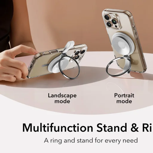 ESR - Tapadótelefon-tartó HaloLock (2K6500201) - Kéz nélküli tükörtelefon-állvány, mágneses, 360°-os forgógyűrű - Fehér - 4