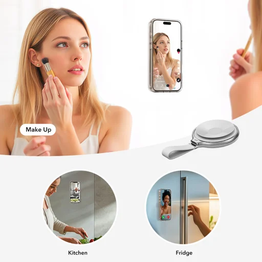 ESR - Tapadótelefon-tartó HaloLock (2K6500201) - Kéz nélküli tükörtelefon-állvány, mágneses, 360°-os forgógyűrű - Fehér - 5