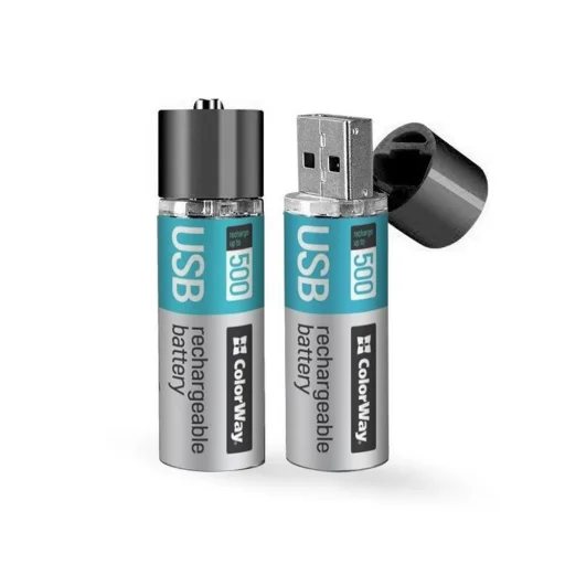  ColorWay - Újratölthető akkumulátor (CW-UBAA-02) - 2x AA USB, 1200mAh, 1.5V, egerekhez/billentyűzetekhez/távirányítókhoz, Li-Polymer - Szürke - 1