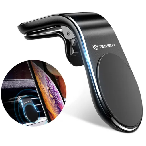 Techsuit - Autós tartó AirGrip (S7) - Vízeseffektes, mágneses biztonságos fogás légbeömlőre, rögzítőfogás - Fekete / Ezüst - 1