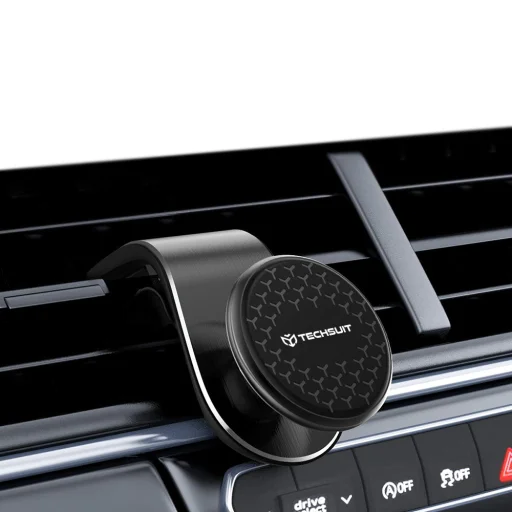  Techsuit - Autós tartó AirGrip (S8) - Vízesés alakú, mágneses N52 biztonságos fogás, légbeömlőre, szorítós fogással - Fekete / Ezüst - 6