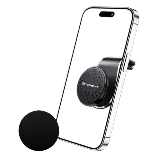  Techsuit - Autós tartó AirGrip (S8) - Vízesés alakú, mágneses N52 biztonságos fogás, légbeömlőre, szorítós fogással - Fekete / Ezüst - 2