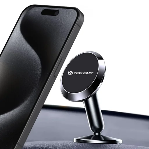  Techsuit - TinyGrip autós tartó (S11) - Univerzális mágneses mobiltartó, fémlemezzel, erős mágnessel, 3M ragasztóval - Fekete - 1