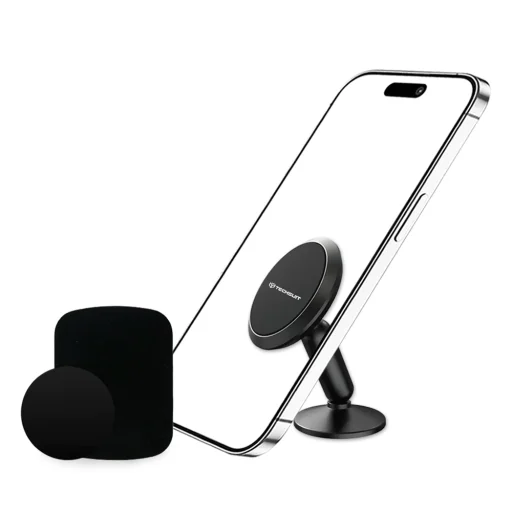  Techsuit - TinyGrip autós tartó (S11) - Univerzális mágneses mobiltartó, fémlemezzel, erős mágnessel, 3M ragasztóval - Fekete - 3
