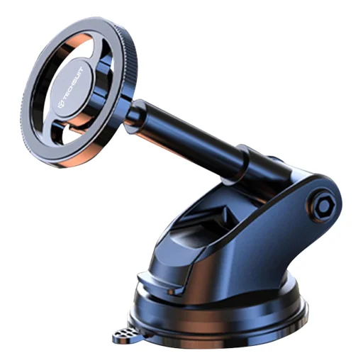  Techsuit - MagProX (S12) autós tartó - Műszerfalra, MagSafe kompatibilis, 360°-os forgatás, tapadókorongos rögzítőtalp - Fekete - 2