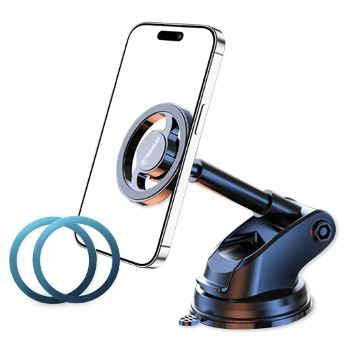  Techsuit - MagProX (S12) autós tartó - Műszerfalra, MagSafe kompatibilis, 360°-os forgatás, tapadókorongos rögzítőtalp - Fekete - 3