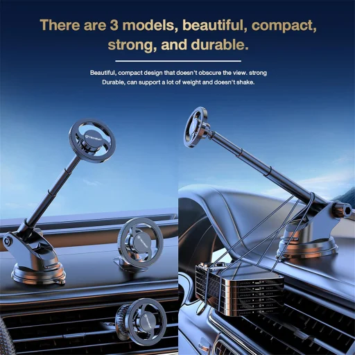  Techsuit - MagProX (S12) autós tartó - Műszerfalra, MagSafe kompatibilis, 360°-os forgatás, tapadókorongos rögzítőtalp - Fekete - 4