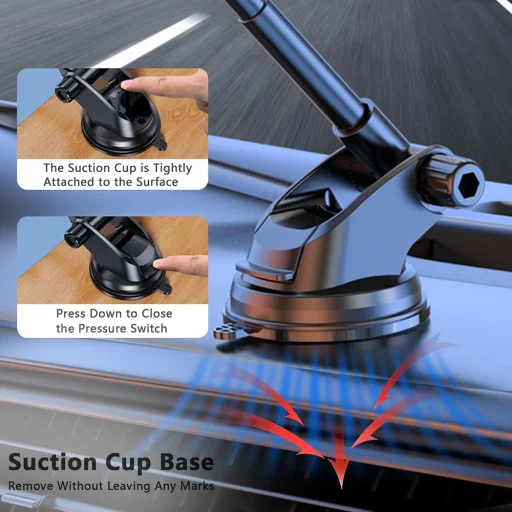  Techsuit - MagProX (S12) autós tartó - Műszerfalra, MagSafe kompatibilis, 360°-os forgatás, tapadókorongos rögzítőtalp - Fekete - 6