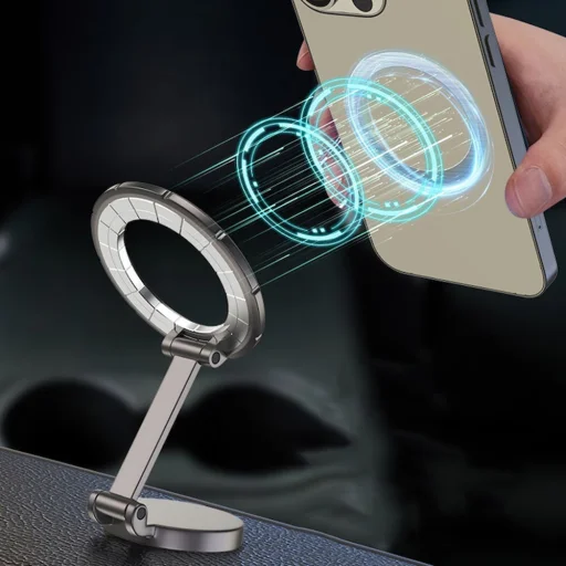  Techsuit - TitanMagX (S13) autós tartó - műszerfalra és asztalra, MagSafe kompatibilis, összecsukható, állítható, 3M ragasztóval - Szürke - 6