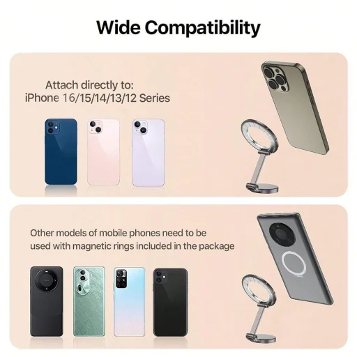  Techsuit - TitanMagX (S13) autós tartó - műszerfalra és asztalra, MagSafe kompatibilis, összecsukható, állítható, 3M ragasztóval - Szürke - 7