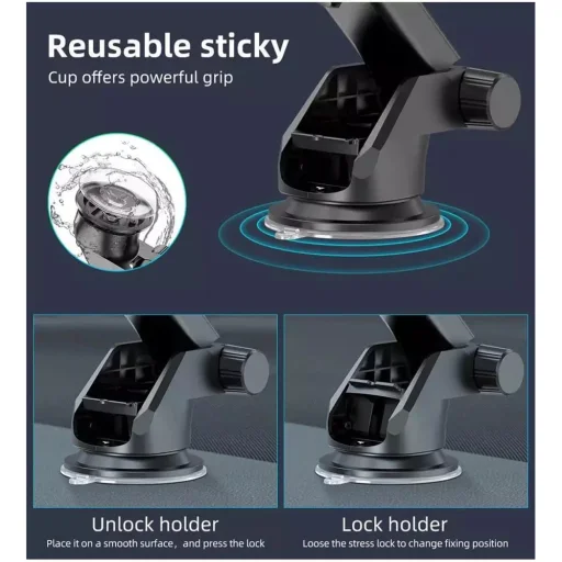  Techsuit - Autós tartó (S113) - Gravitációs fogás a műszerfalra, szélvédőre - Fekete - 5