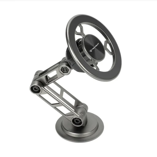  Techsuit - Prémium Autós Tartó TitanMagX (S14) - Műszerfalra/Asztalra, MagSafe Kompatibilis, 360°-os Forgatás, 3M Ragasztó - Szürke - 2