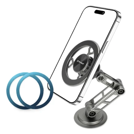  Techsuit - Prémium Autós Tartó TitanMagX (S14) - Műszerfalra/Asztalra, MagSafe Kompatibilis, 360°-os Forgatás, 3M Ragasztó - Szürke - 3