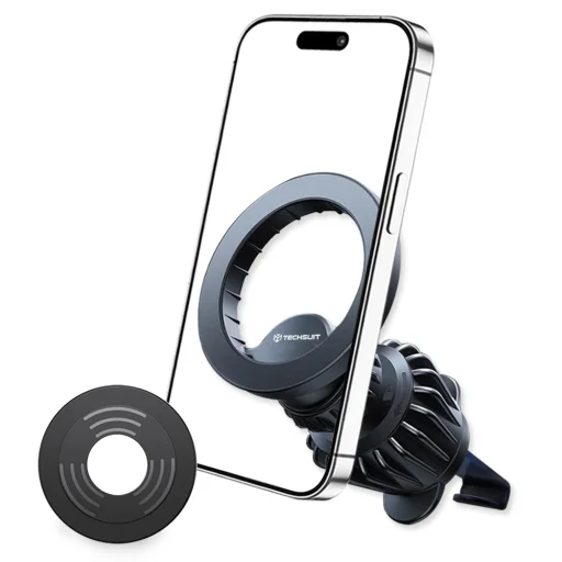  Techsuit - Autós tartó AirFix (S1) - fémgyűrűvel, szellőzőnyílásba szerelhető, MagSafe kompatibilis, N52, 360°-os forgatás - Fekete - 2
