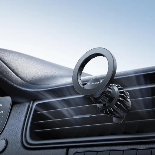  Techsuit - Autós tartó AirFix (S1) - fémgyűrűvel, szellőzőnyílásba szerelhető, MagSafe kompatibilis, N52, 360°-os forgatás - Fekete - 3