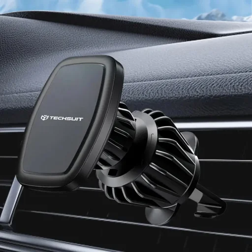  Techsuit - Légkondi Rácsra Rögzíthető Autós Tartó (S2) - Fémlemezekkel, Mágneses Rögzítés N52, 360°-os Forgatási Szög - Fekete - 5