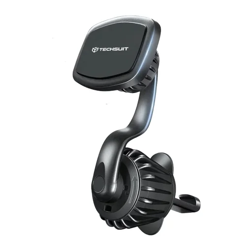  Techsuit - AirFix - Légbefúvóba rögzíthető autós tartó (S3) - fémlemezekkel, mágneses autós tartó N52, 360°-ban forgatható, univerzális - fekete - 2