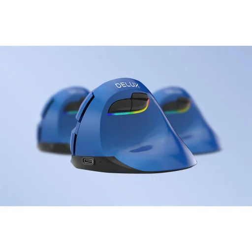 Vezeték nélküli függőleges egér Delux M618Mini BT / 2.4G 4000DPI RGB (kék) - 3