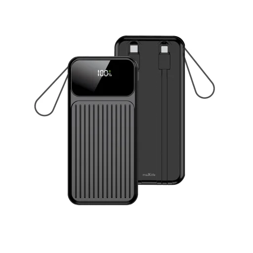 Maxlife  10000 mAh powerbank beépített kábelekkel MXPB-06 PD QC 22,5W fekete - 1