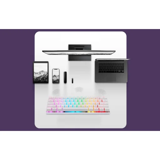 Wireless mechanikus billentyűzet Motospeed SK62 Fehér (kék kapcsoló), - 9