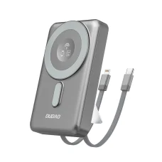 Dudao K29 10000mAh PD 20W MagSafe Power Bank fém tokkal, állvánnyal és beépített USB-C/Lightning kábelekkel - Szürke