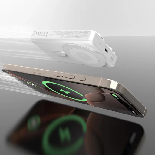 Dudao K29 10000mAh PD 20W MagSafe Powerbank fémházzal, állvánnyal és beépített USB-C/Lightning kábelekkel - Ezüst - 3