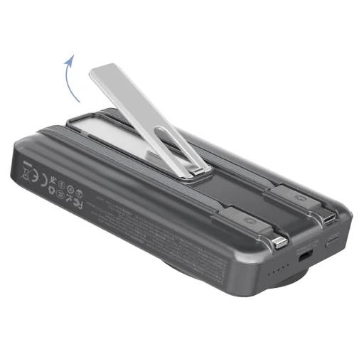 Dudao K29 10000mAh PD 20W MagSafe Powerbank fémházzal, állvánnyal és beépített USB-C/Lightning kábelekkel - Ezüst - 7