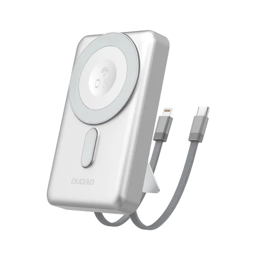 Dudao K29 10000mAh PD 20W MagSafe Powerbank fémházzal, állvánnyal és beépített USB-C/Lightning kábelekkel - Ezüst - 1