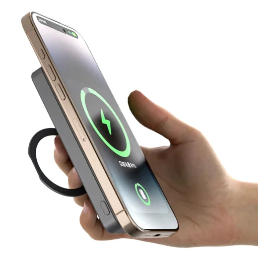 Dudao K28 10000mAh PD 22.5W MagSafe Powerbank fém tokkal és gyűrűs állvánnyal - Szürke - 9