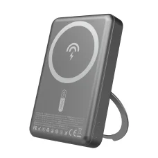 Dudao K28 10000mAh PD 22.5W MagSafe Powerbank fém tokkal és gyűrűs állvánnyal - Szürke