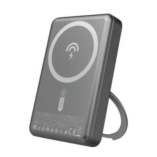 Dudao K28 10000mAh PD 22.5W MagSafe Powerbank fém tokkal és gyűrűs állvánnyal - Szürke - 1