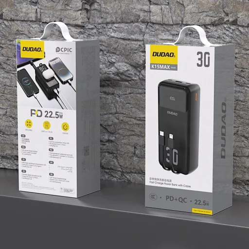 Dudao K15MAX 30000mAh PD 22.5W Powerbank beépített kábelekkel - Fekete - 2