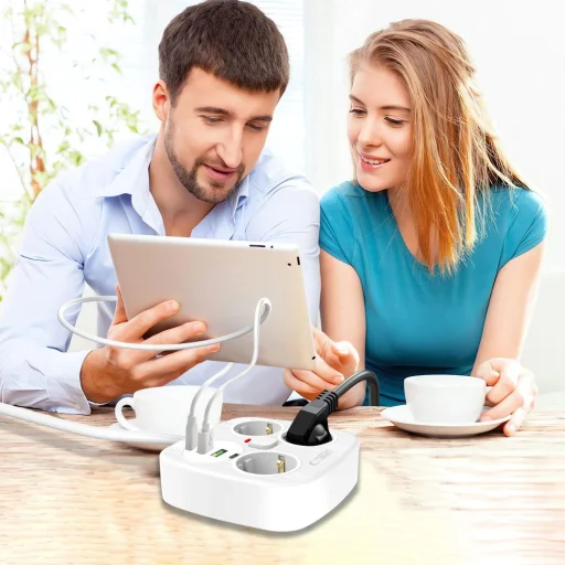 Tech-protect Pcs3x4 Hálózati elosztó 2 USB & 2 Type-C & 3 Konnektor 200cm Fehér - 6